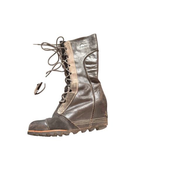 Sorel Cate the Great Boots Gray Wedge Suede Knee High Lace Up Casual Size 7 - Picture 2 of 13